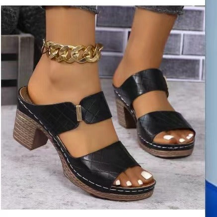Damen  elegante Blockabsatz-Sandale mit gepolstertem Komfortfußbett und verstellbarem Knöchelriemen EB