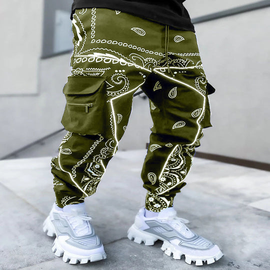 Herren nan Bandana-Cargo-Jogginghose mit Kordelzug und elastischen Bündchen EB