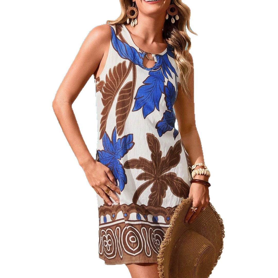 Damen Strandkleid mit floralem Design und runder Ausschnitt EB
