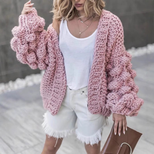 Damen Grob gestrickter Oversized Cardigan mit voluminösen Ärmeln EB