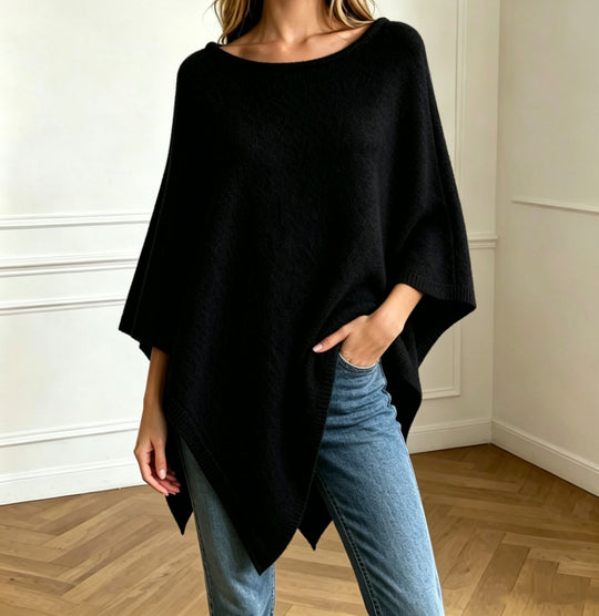 Damen Oversize Strickponcho mit weitem Rundhalsausschnitt EB