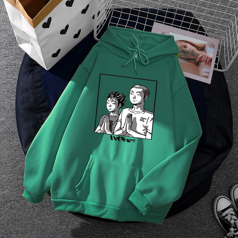 Damen nan weicher Kapuzenpullover mit großflächigem Manga-Panelprint und Kängurutasche EB