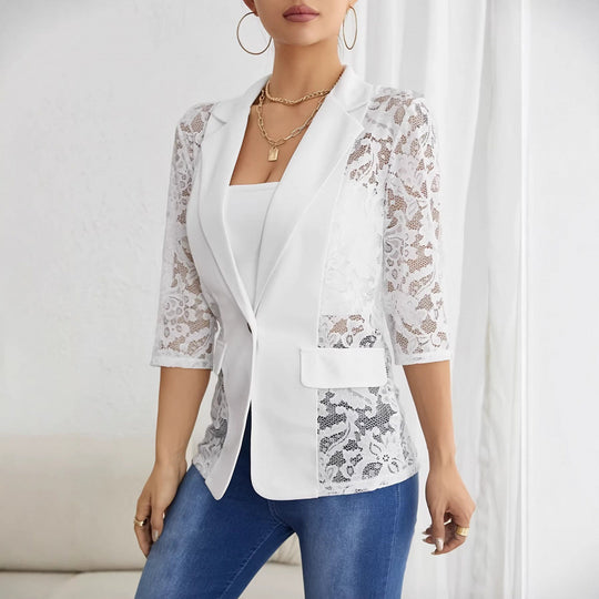 Damen Eleganter Blazer mit transparenten Spitzeinsätzen EB