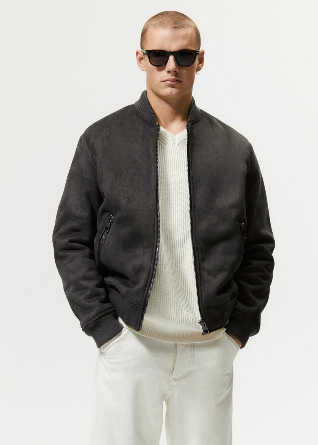 Herren Bomberjacke aus weichem Wildlederimitat Hedi-Mode
