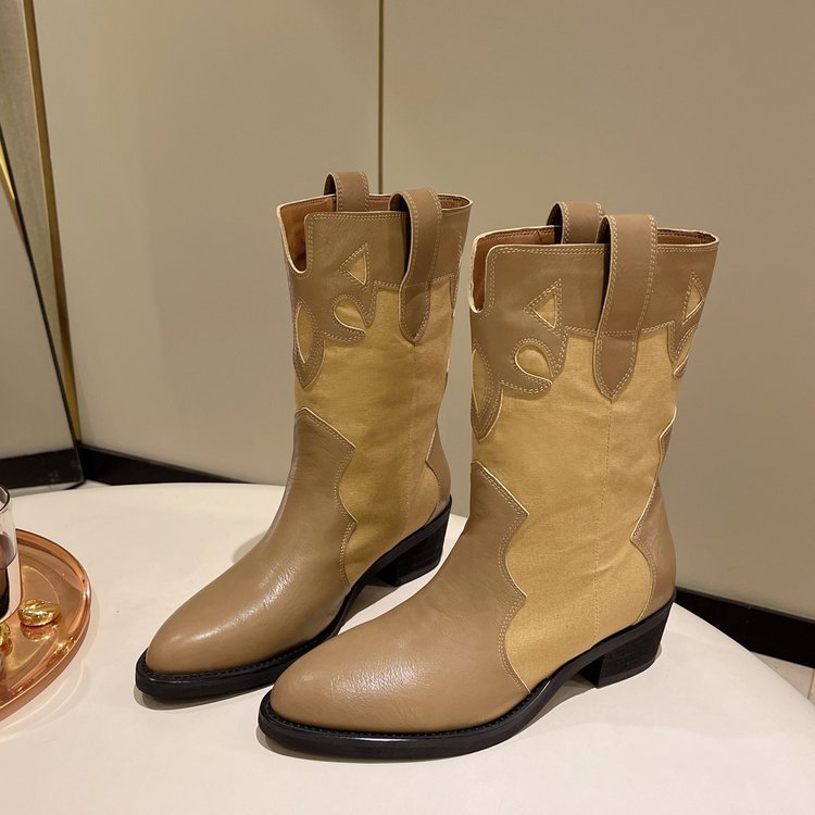 Damen Stiefeletten im Cowboy-Stil mit einzigartigem Design und kompaktem Absatz EB