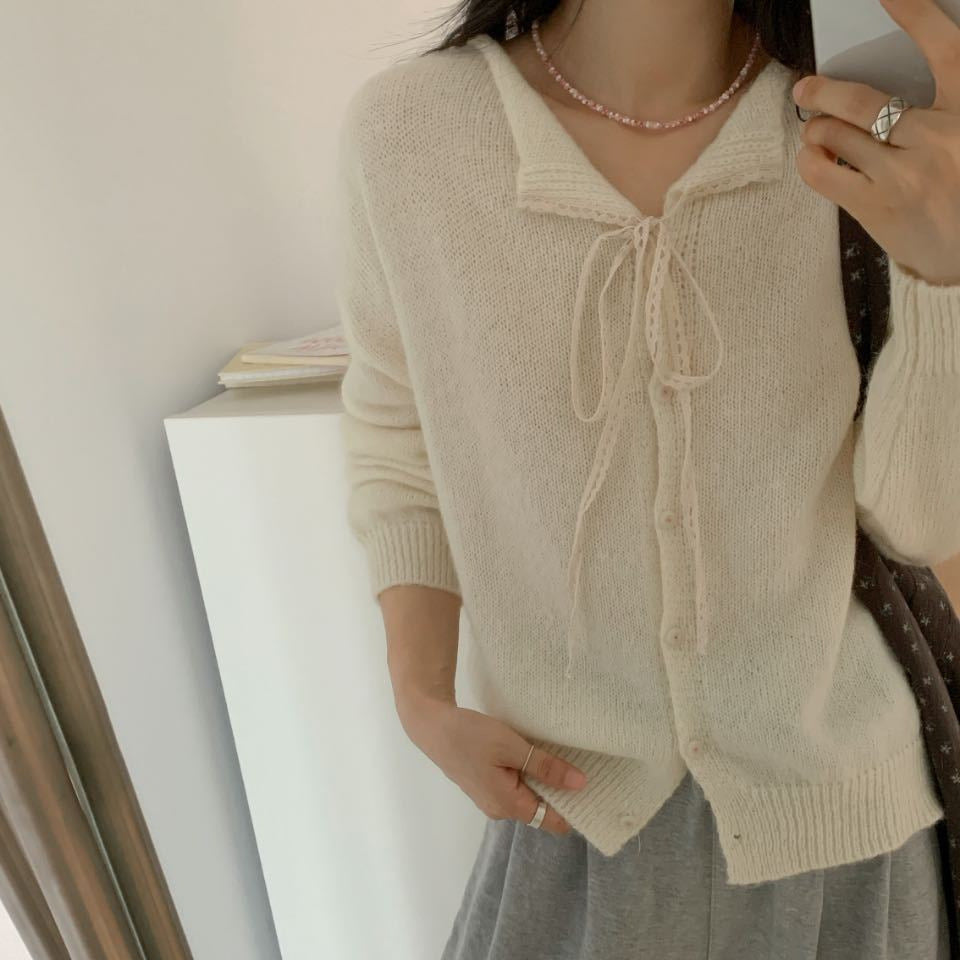 Damen lässiger Strickcardigan mit Kordelzug und feiner Struktur EB