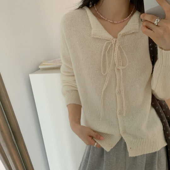 Damen lässiger Strickcardigan mit Kordelzug und feiner Struktur EB