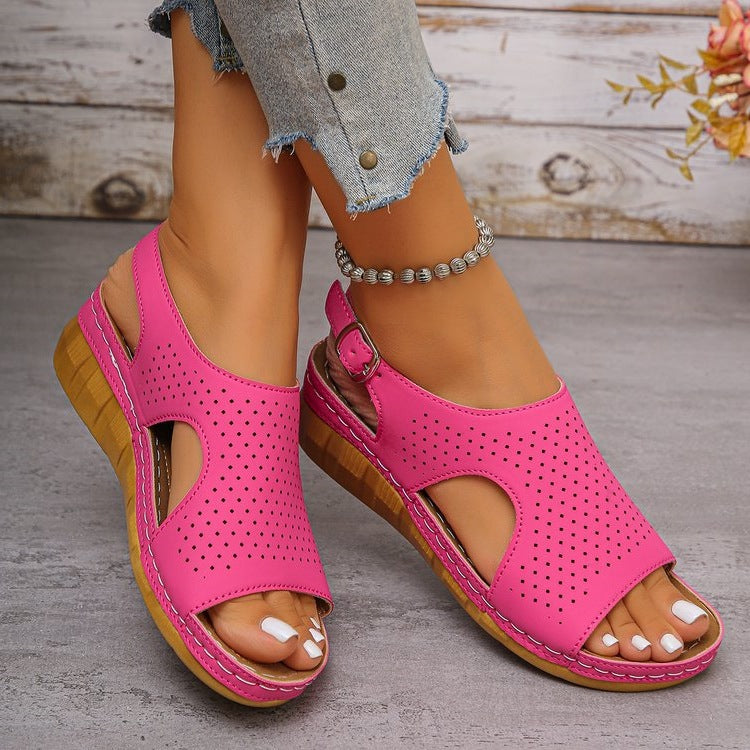 Damen Komfortable Zehentrenner-Sandalen mit modischer Lochmusterung EB