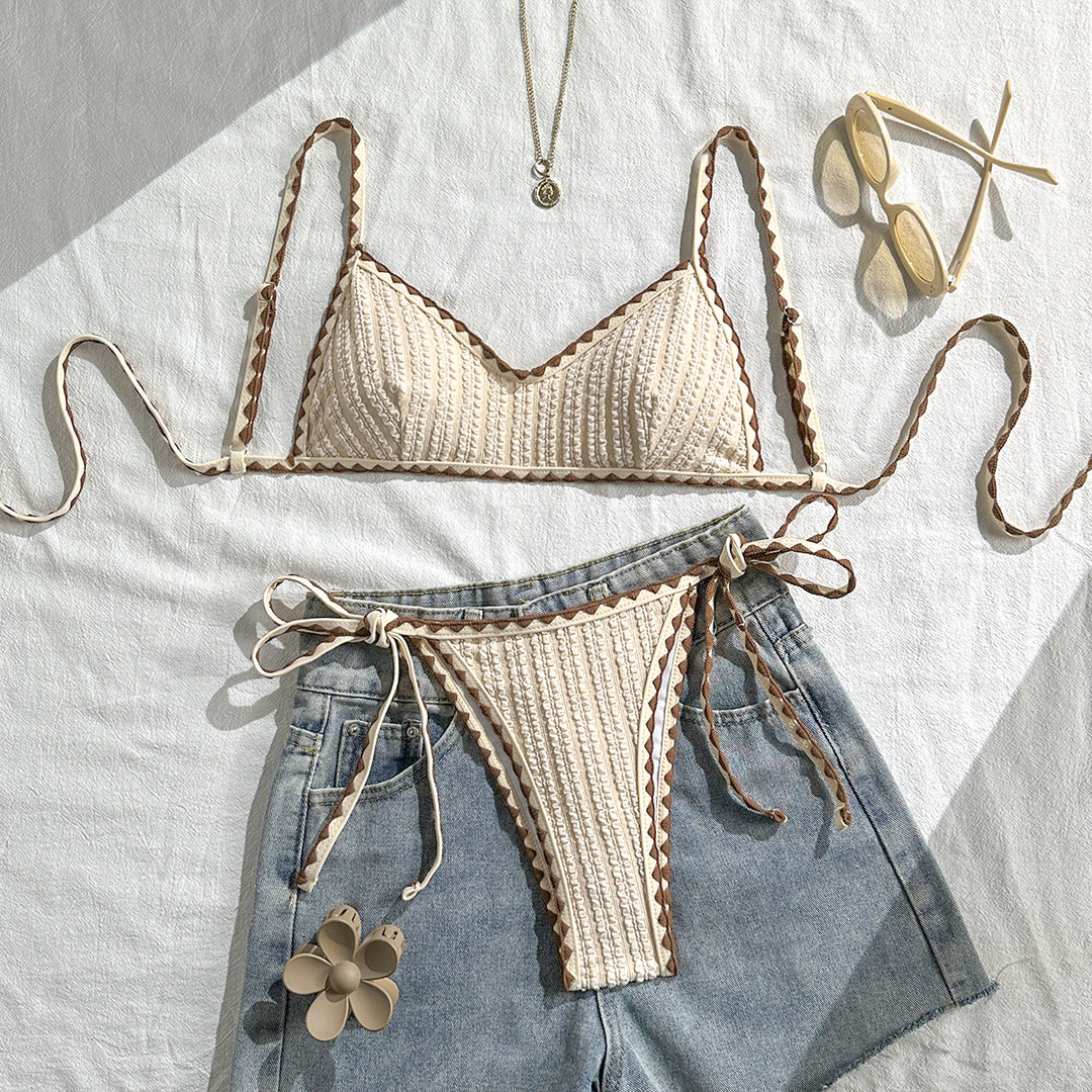 Damen Triangel-Bikini mit gestreiften Bindebändern EB