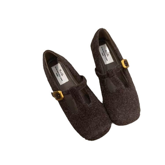 Damen elegante Filz-Ballerinas mit dekorativem Riemchen und bequemer Sohle EB