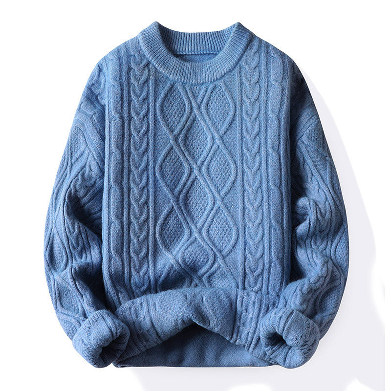 Damen Grobstrickpullover mit zeitgemäßem Zopfmuster und klassischem Rundhalsausschnitt EB