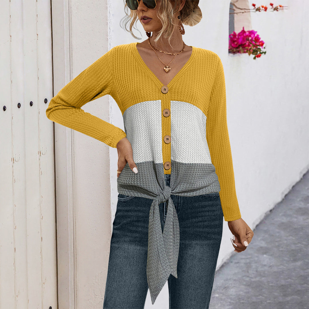 Damen Strickjacke mit bindbarem Detail und gestreiftem Muster EB