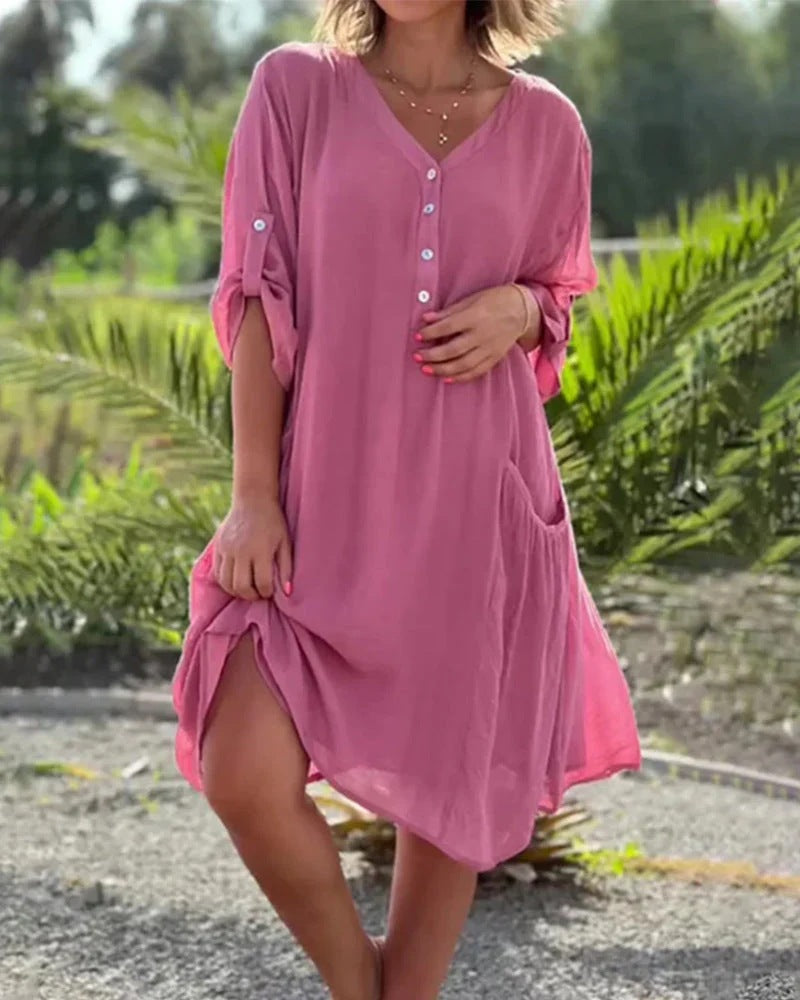 Damen Freizeitkleid mit praktischem Knopfverschluss und Taschen Heidi-Mode