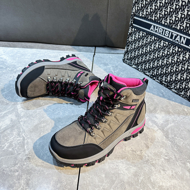 Damen nan robuste Trekkingboots mit wasserabweisender Wildlederoptik, gepolstertem Knöchelkragen und profilierter Outdoor-Laufsohle EB