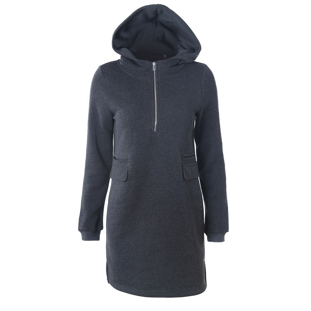 Damen Sweatshirtkleid mit Kapuze und Reißverschluss EB