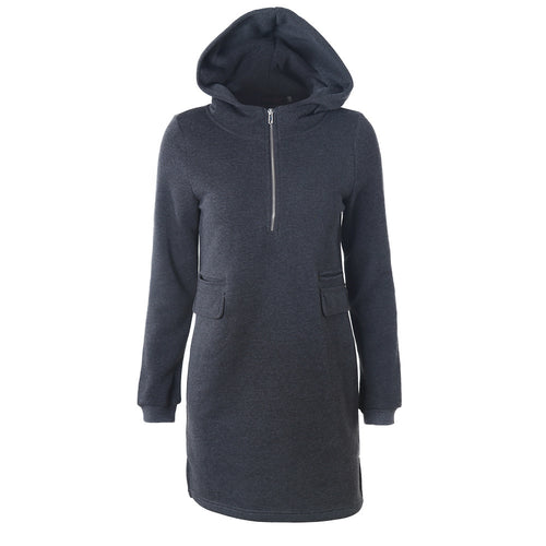 Damen Sweatshirtkleid mit Kapuze und Reißverschluss EB