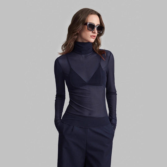 Damen Transparente Turtleneck-Bluse mit figurformendem Schnitt EB