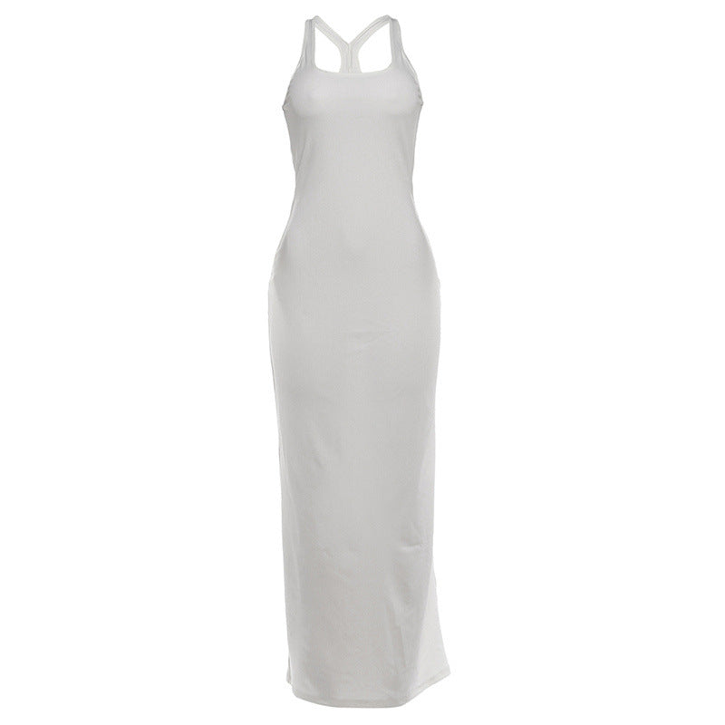 Damen figurbetontes Maxikleid mit Cross-Back-Trägern und elegantem Schnitt EB