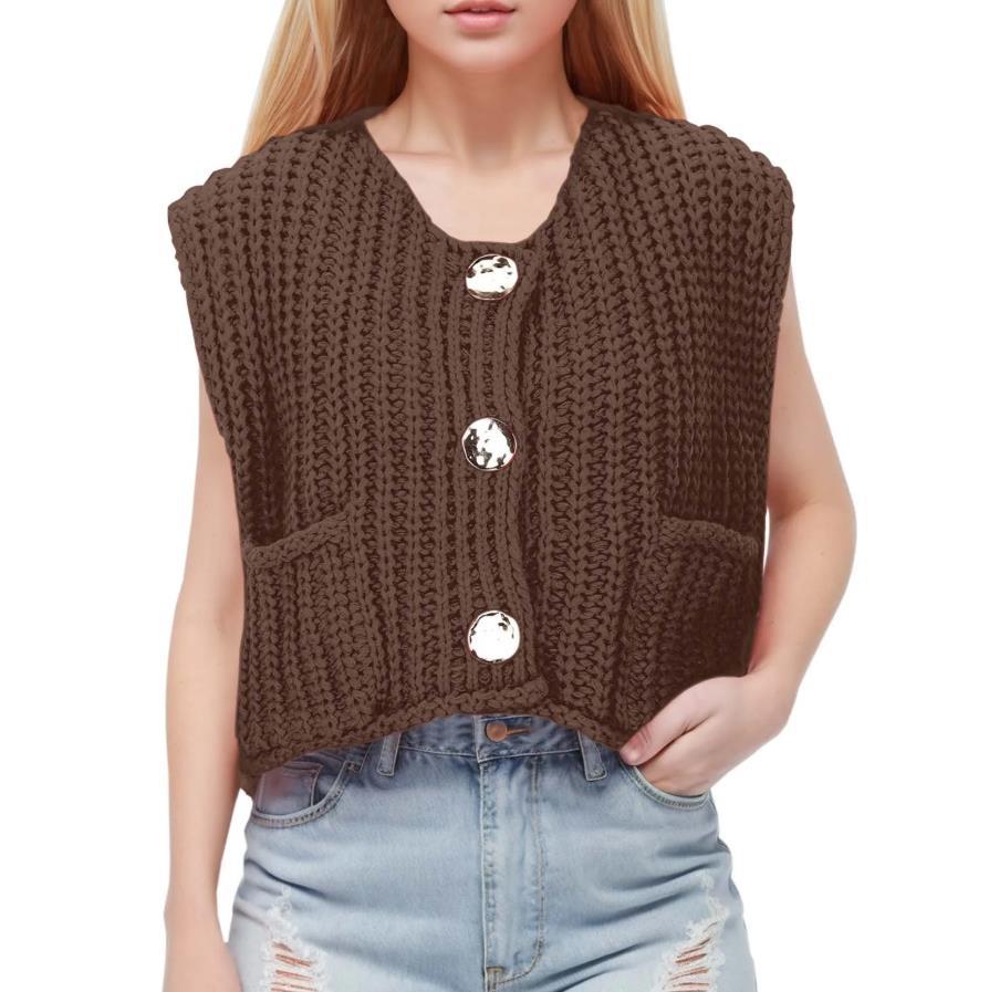 Damen Strickweste mit praktischen Taschen und dekorativen Holzknöpfen EB