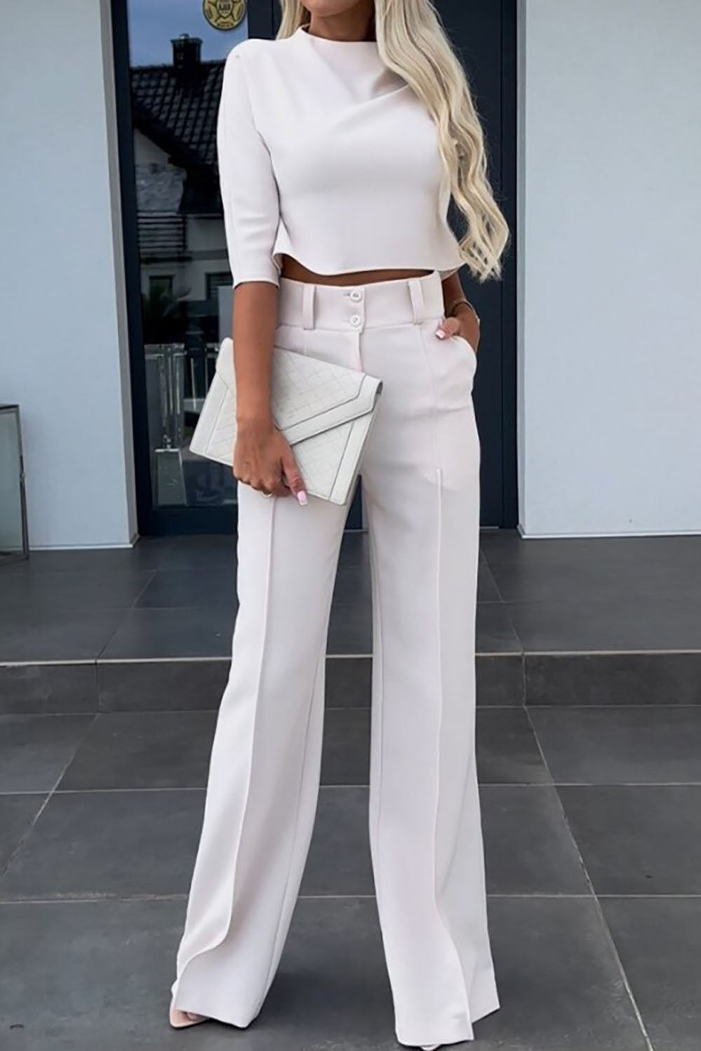 EB | Ärmel Pullover Weitbeinige Hosen Geschäftliche Freizeit Outfits Satz