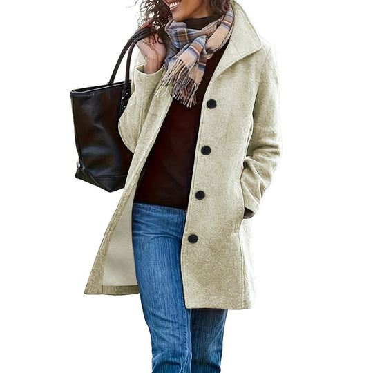 Damen nan taillierter Wollmix-Mantel mit großer Knopfleiste und Eingrifftaschen EB