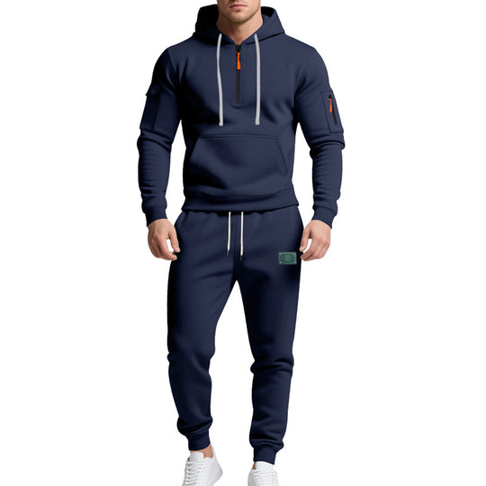 Herren nan Half-Zip Kapuzenpullover und tapered Jogginghose Set mit Kängurutasche, Reißverschlussdetails und elastischem Tunnelzugbund EB