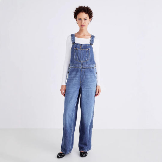 Damen Denim-Latzhose mit weitem Bein und verstellbaren Trägern EB
