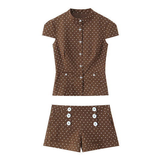 Damen elegante Kurzshorts mit Knopfdetails und Pünktchen EB
