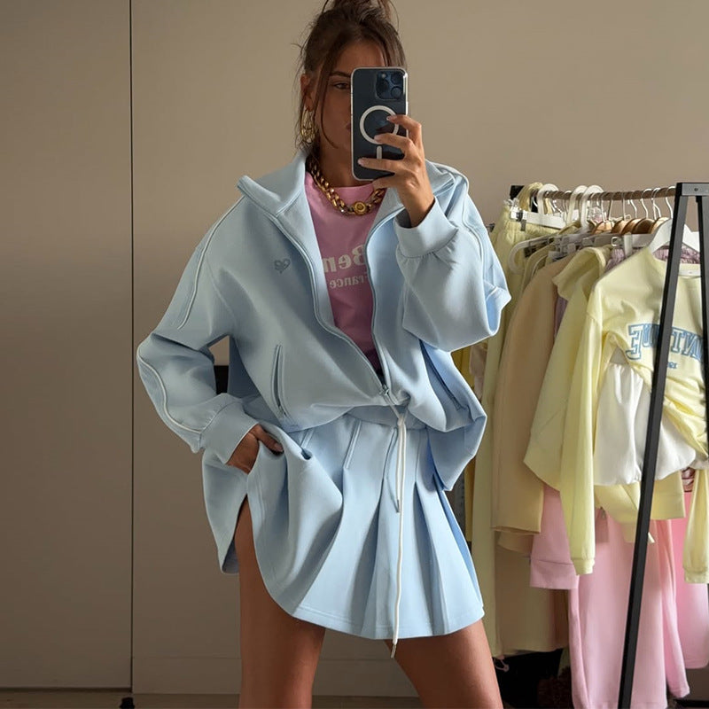 Damen trendige Sport-Loungewear mit komfortablem Oversize-Jacke und Mini-Skirt EB