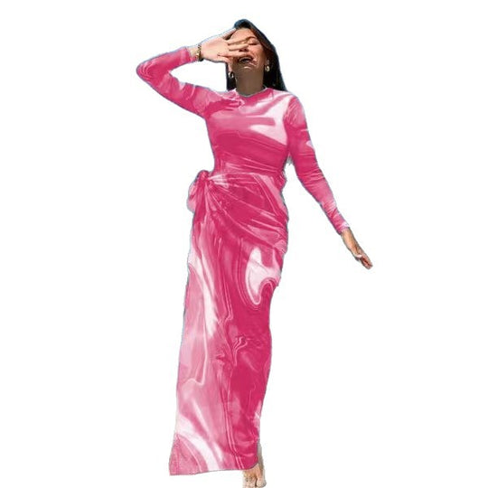 Damen Elegantes langärmeliges Strandkleid im fließenden Design EB