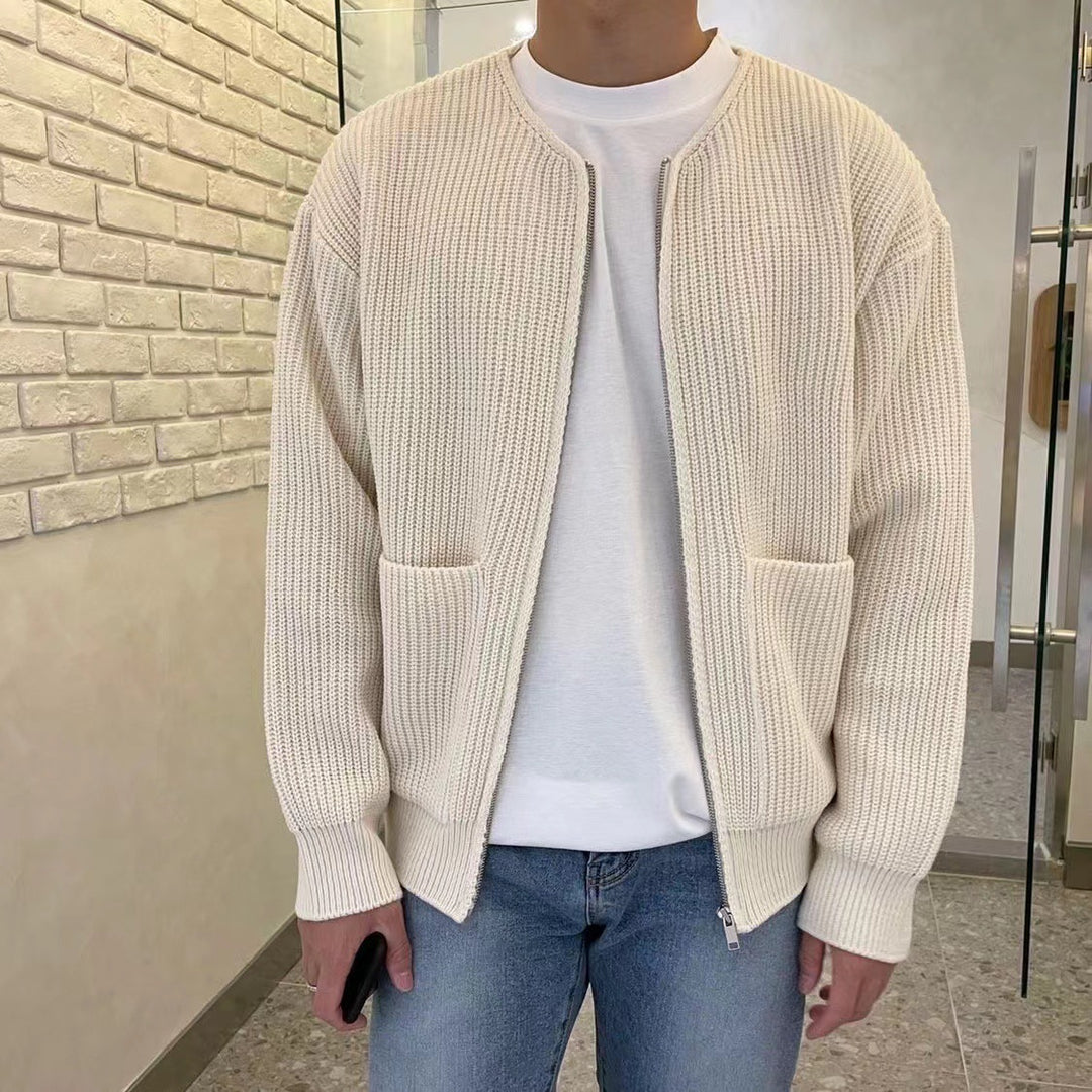 Herren Grobstrick-Jacke mit voluminösen Ärmeln und steigendem Kragen EB