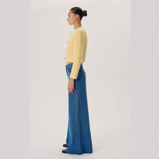 Damen nan hochgeschnittene Palazzo-Denim-Jeans mit betonter Mittelnaht und extra weitem Saum EB