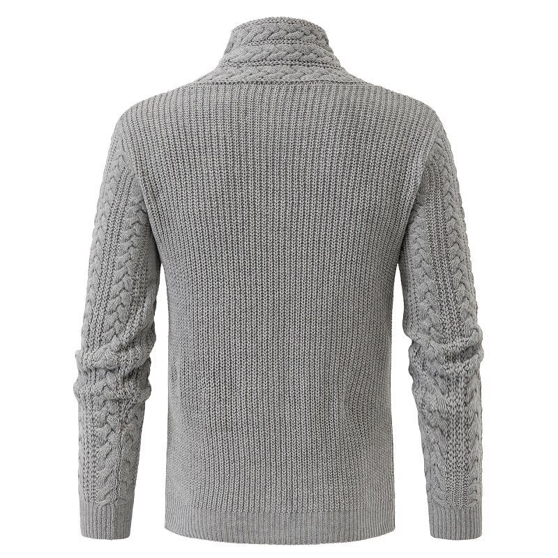 Herren nan Strickpullover mit Schalkragen, Zopfmuster und markanten Schnallenverschlüssen EB