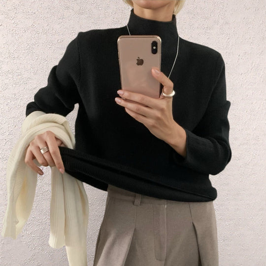 Damen Oversize-Feinstrickpullover mit Stehkragen und geriffelter Struktur EB