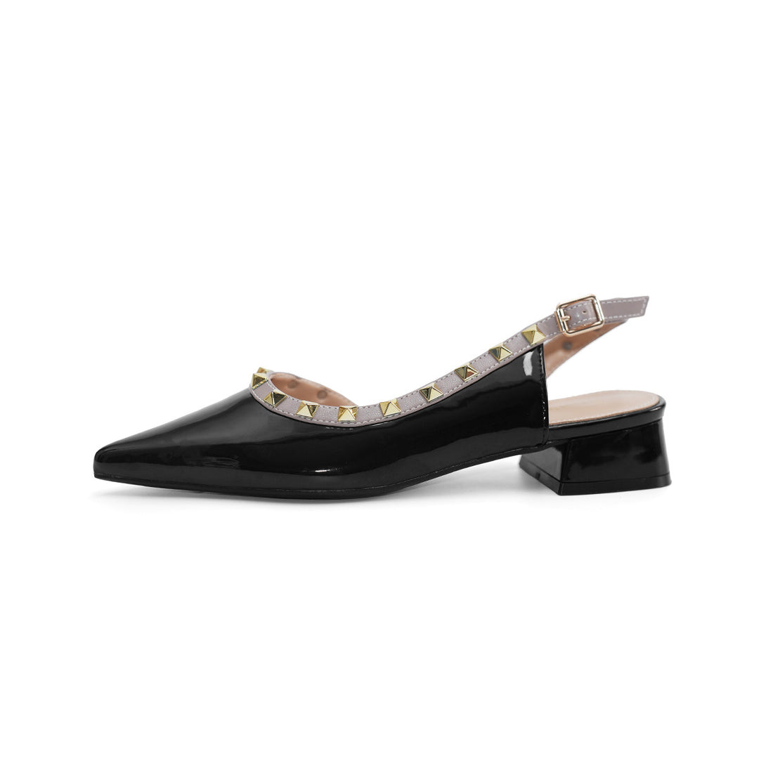 Damen Slingback Pumps mit schimmerndem Lack und eleganter Nietenverzierung EB