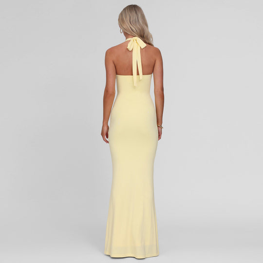 Damen Maxikleid mit tiefem V-Ausschnitt und modischem Wickeldesign EB