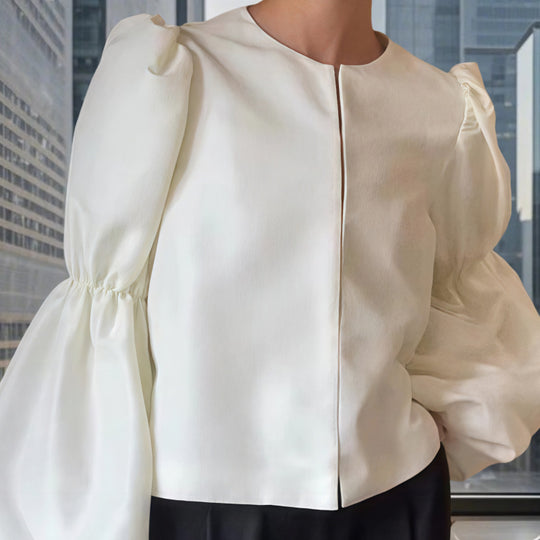 Damen Glamouröser Puffärmel Blazer mit schimmerndem Satin-Finish EB