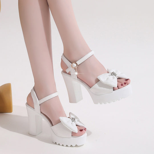 Damen elegante Plateau-Sandalen mit Schleifen-Detail und modischem Riemendesign EB