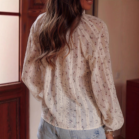 Damen Bluse mit feinen Spitzendetails und floralen Mustern EB