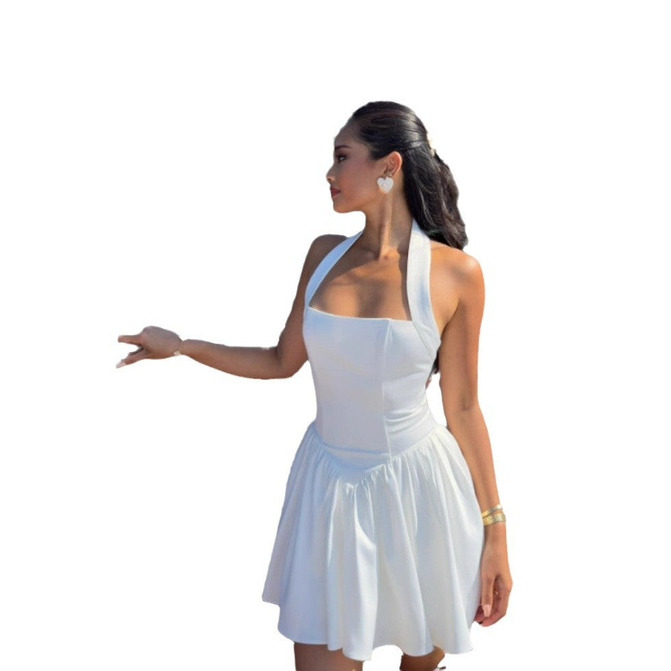 Damen Elegantes Hochzeitskleid mit schickem Halterdesign und schwingendem Rock EB