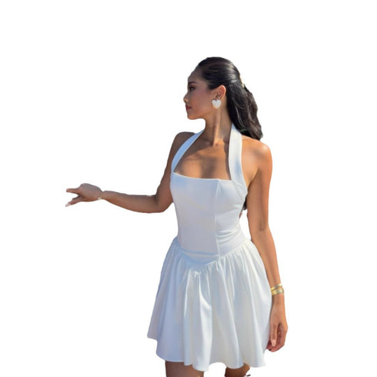 Damen Elegantes Hochzeitskleid mit schickem Halterdesign und schwingendem Rock EB