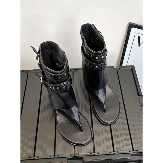 Damen dezente High-Top Sandalen mit dekorativen Schnallen EB