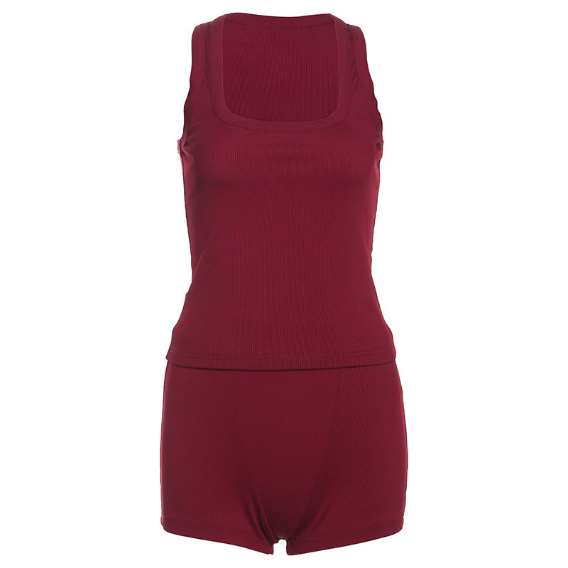 Damen Sportliches Loungewear-Set mit ärmellosem Oberteil und Shorts EB