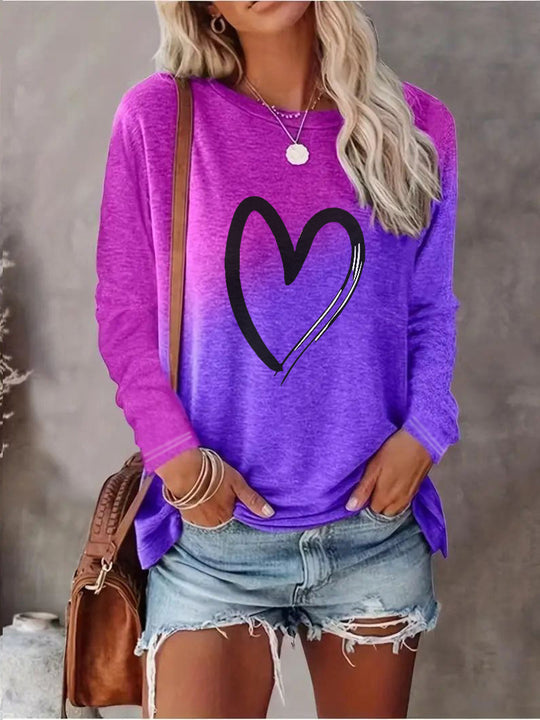 Damen Langarmshirt mit Herzdesign und praktischen Seitentaschen EB