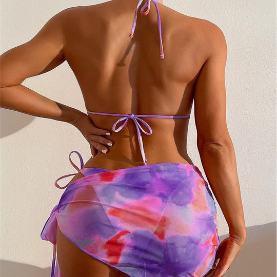 Damen Triangel-Bikini-Set mit floralem Wickelrock und verstellbaren Trägern EB