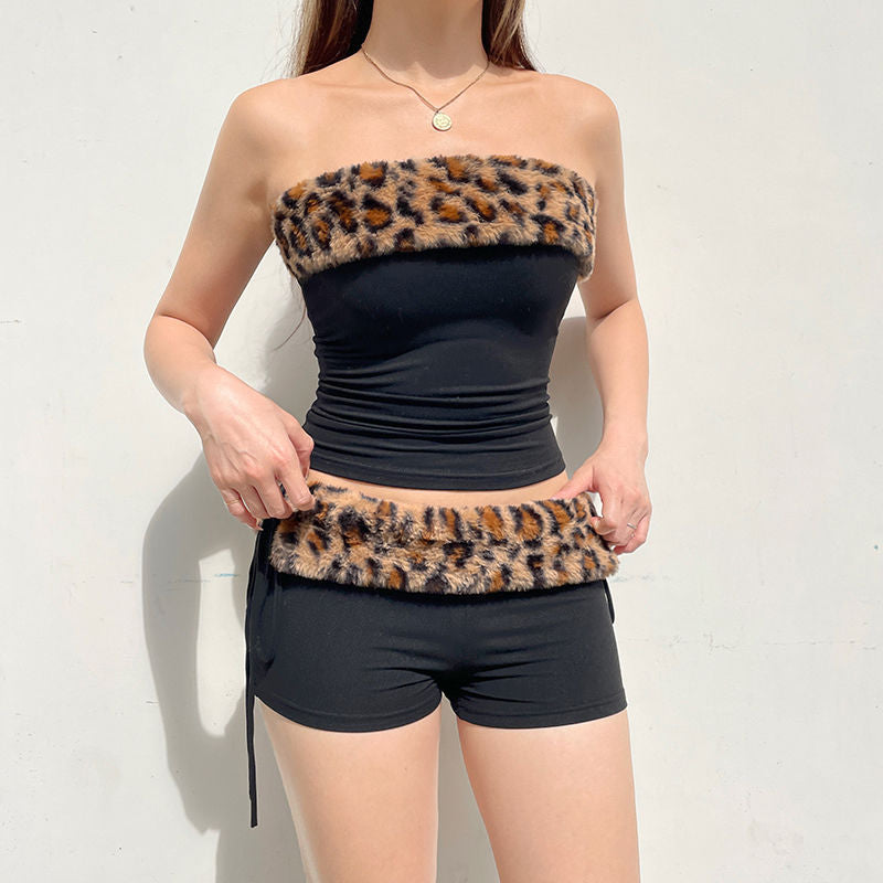 Damen Modisches Bustier mit Kunstfellkragen EB