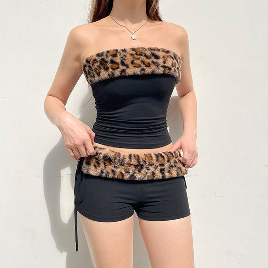 Damen Modisches Bustier mit Kunstfellkragen EB