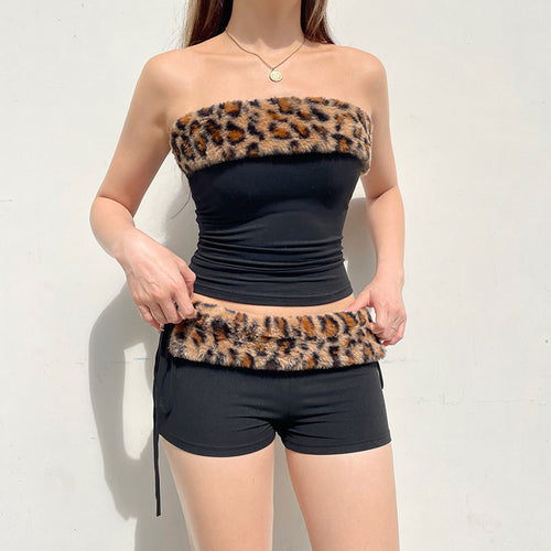 Damen Modisches Bustier mit Kunstfellkragen EB