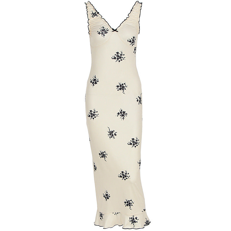 Damen Elegantes Maxikleid mit floralen Motiven und Rüschen EB