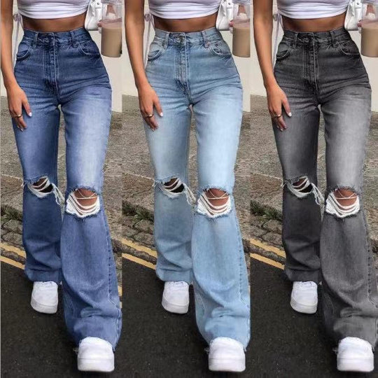 Damen Flared Jeans mit geschmackvollem Distressed-Design EB